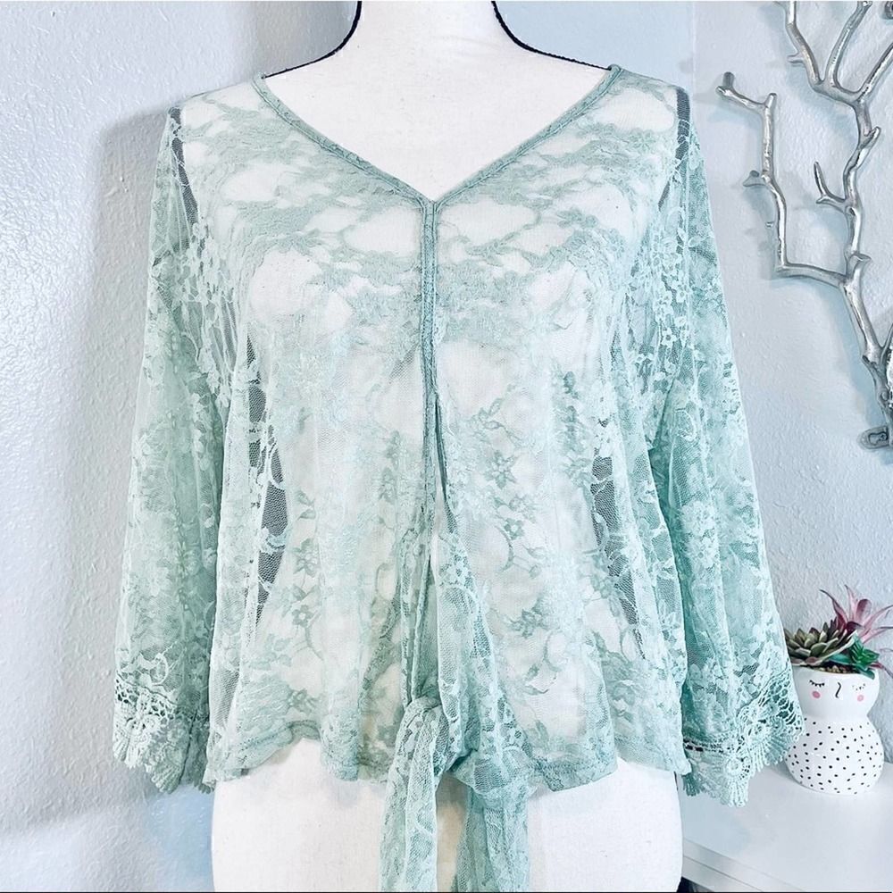 Full Circle Trends Lace Tie Knot Top Teal Blue